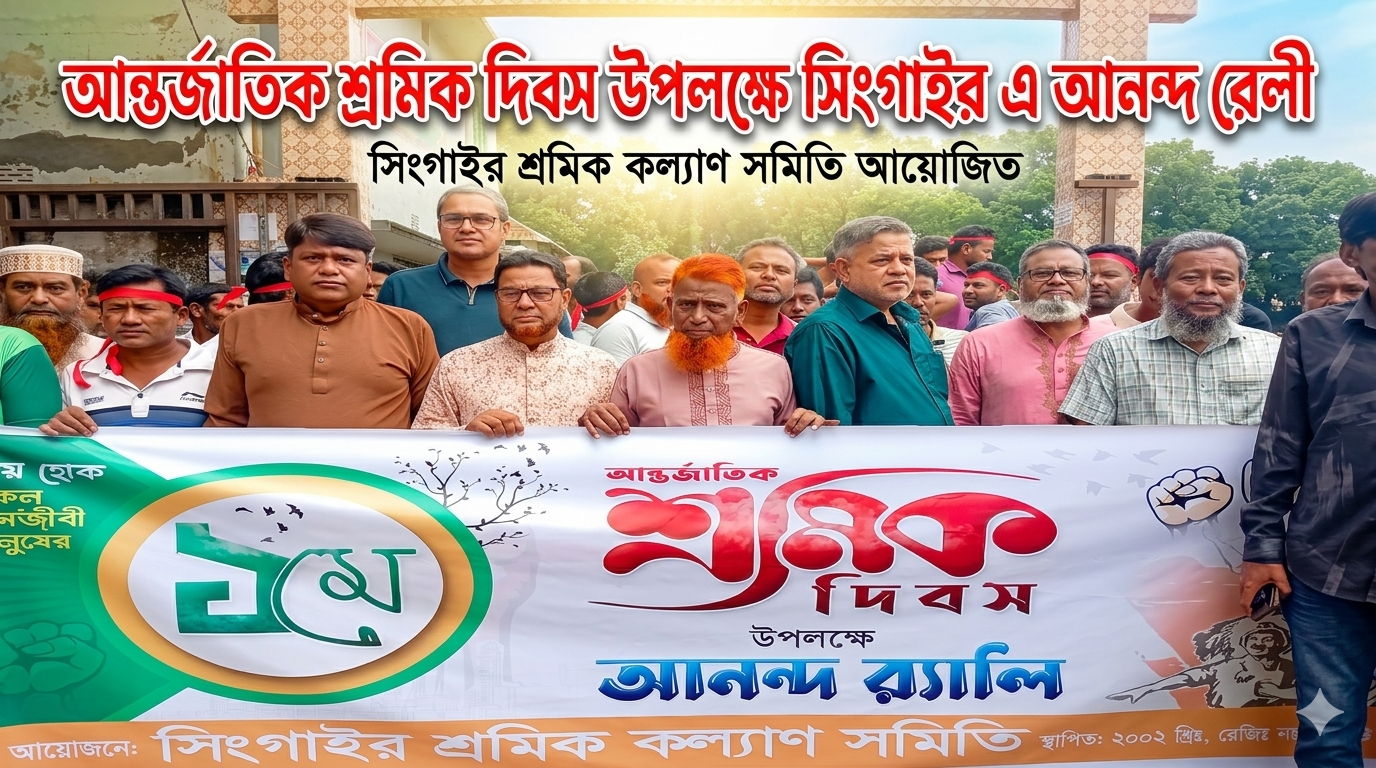 সিঙ্গাইরে বর্ণাঢ্য র‍্যালি ও আলোচনা সভায় মাধ্যমে মহান মে দিবস উদযাপিত
